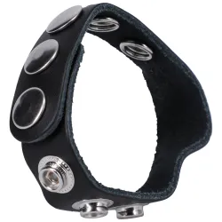 RockSolid by Doc Johnson Cockring ajustable en cuir The Leather 5 Snap Noir